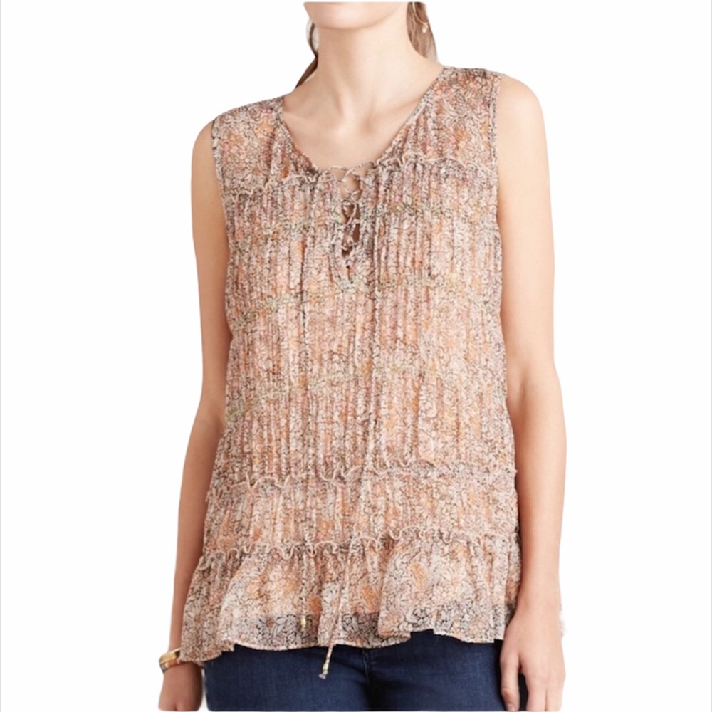 Anthropologie Botanical Print Floreat Calla Lace Up Tank Size 2